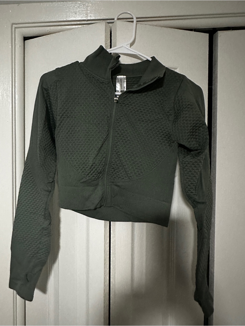 Cropped Olive Green Quilted Zip-Up Jacket